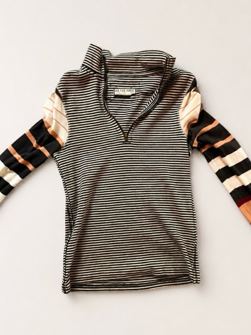 We The Free Black & Cream Striped Top with Contrast Trim